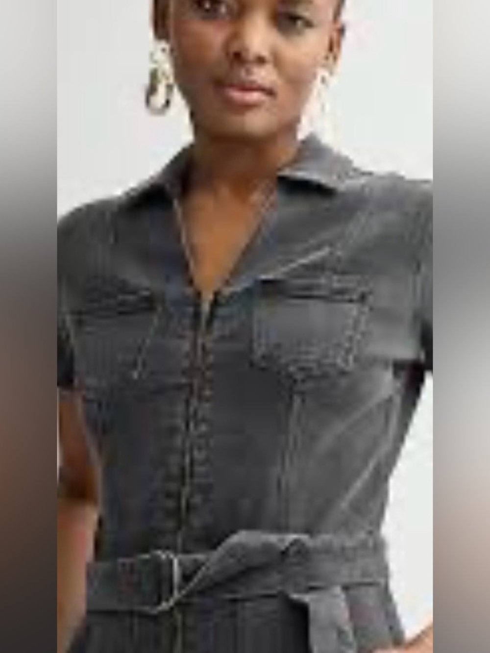 Short-Sleeve Belted Utility Jumpsuit in Washed Black